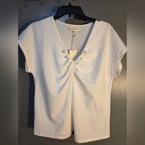 MELLODAY White Blouse with Pearl Details